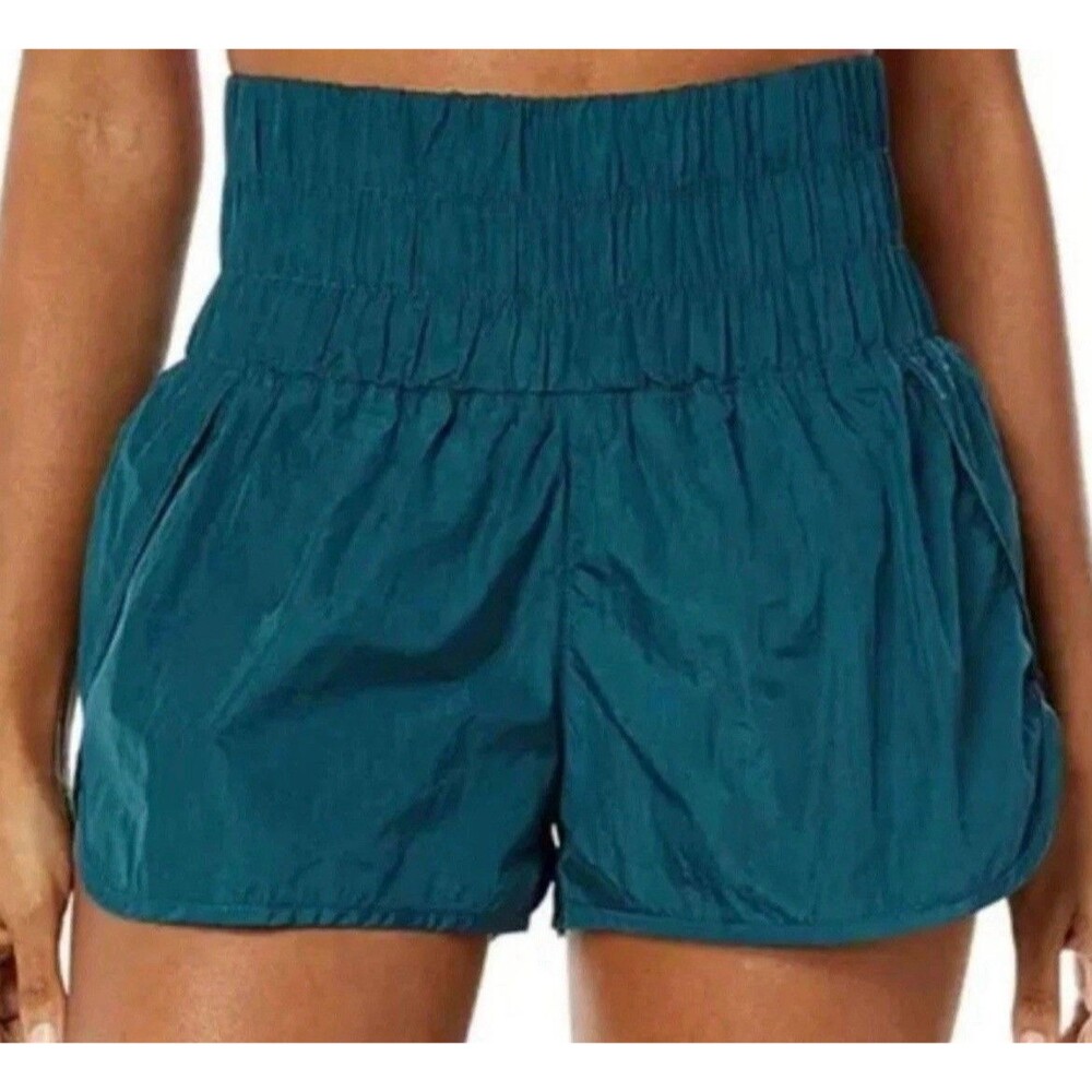 Free People The Way Home Blue Green High Waist Athletic Shorts Women's Sz XS B